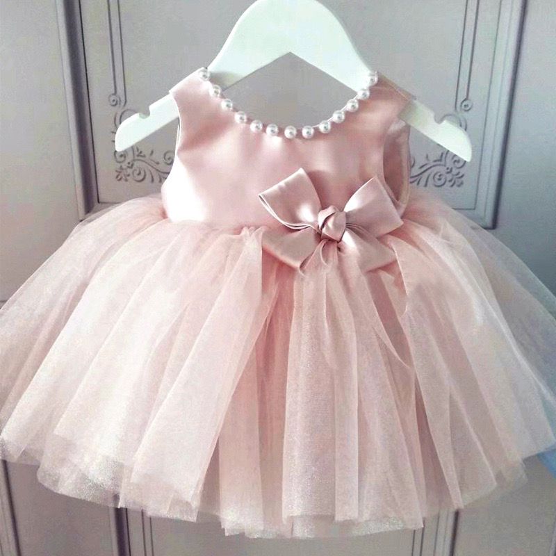Puffy tulle dress pearls design charming ball gown for girls with removable big bow at back