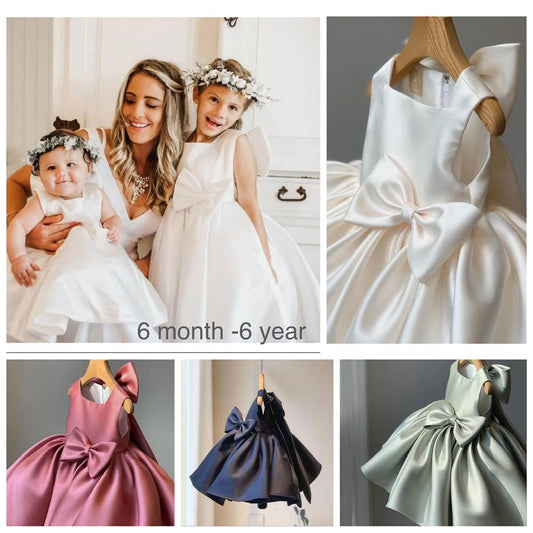 Elegant satin dress with 2 bow knots