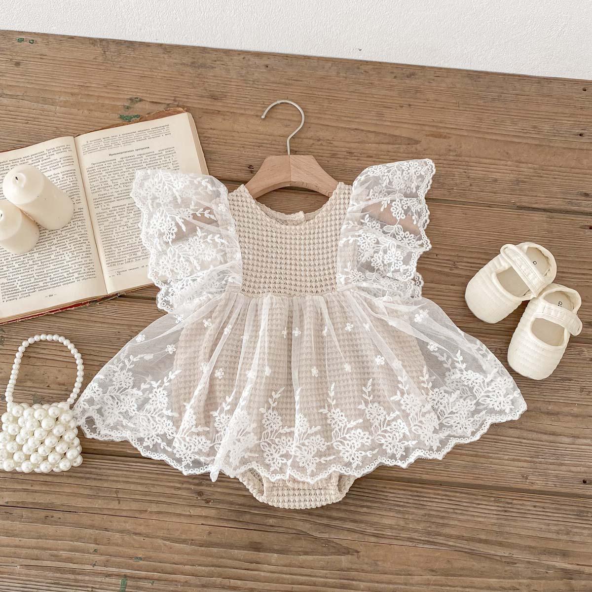 Baby Girl Lace Romper Dress Backless Boho Beige (Copy)