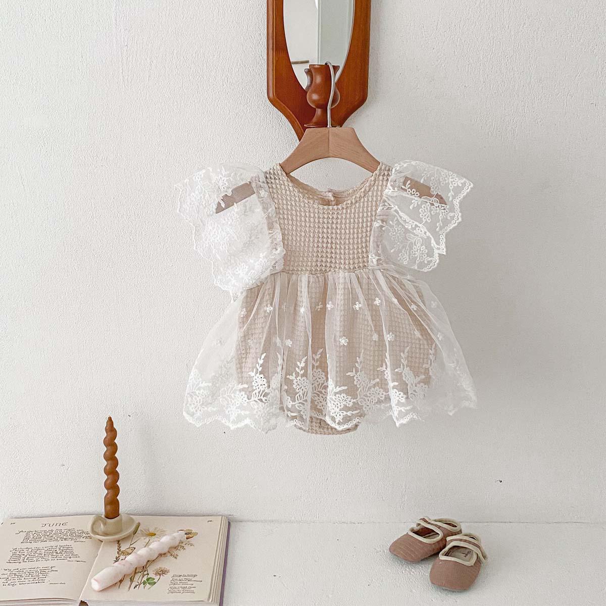 Baby Girl Lace Romper Dress Backless Boho Beige (Copy)