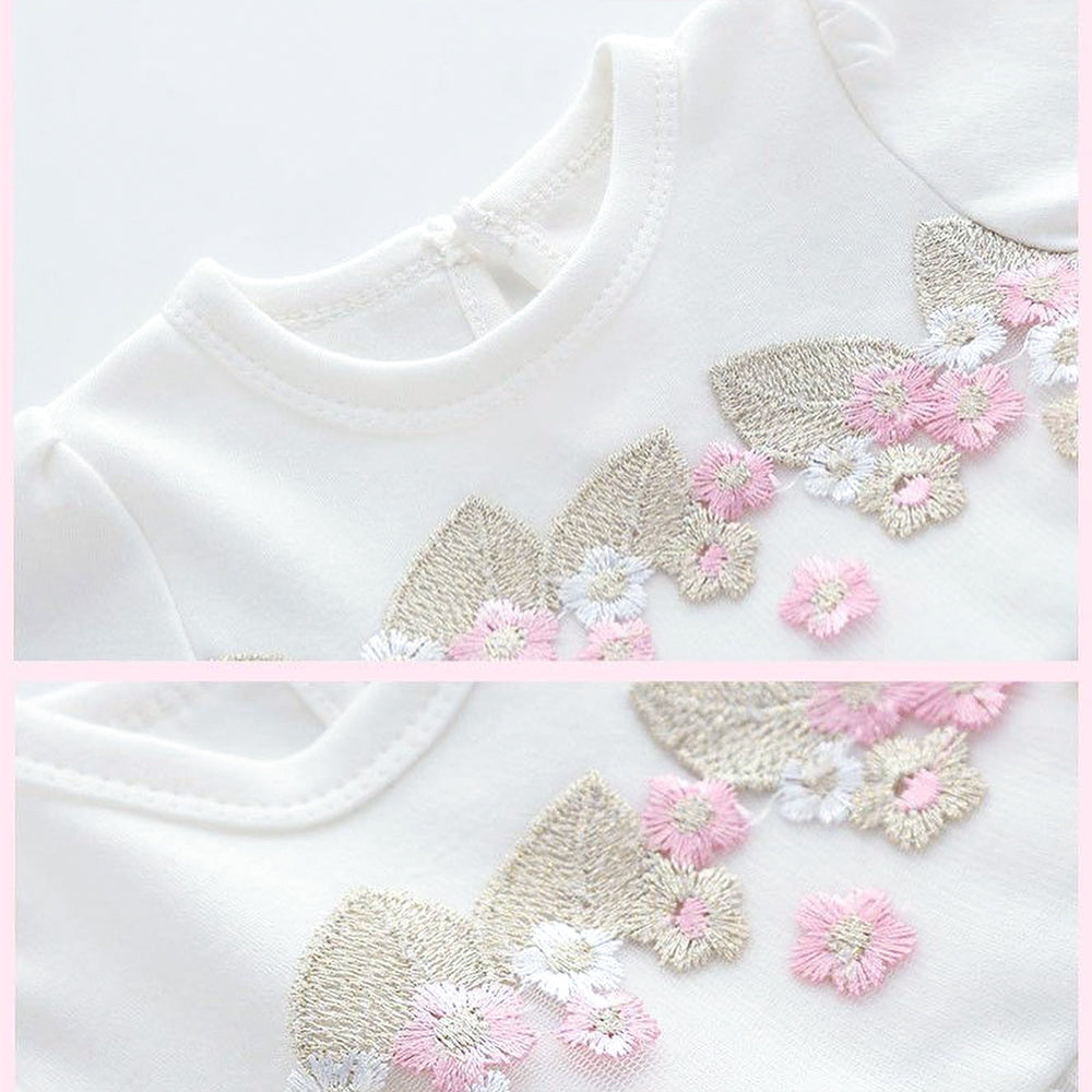 Baby long sleeve dress with hat embroidered flowers