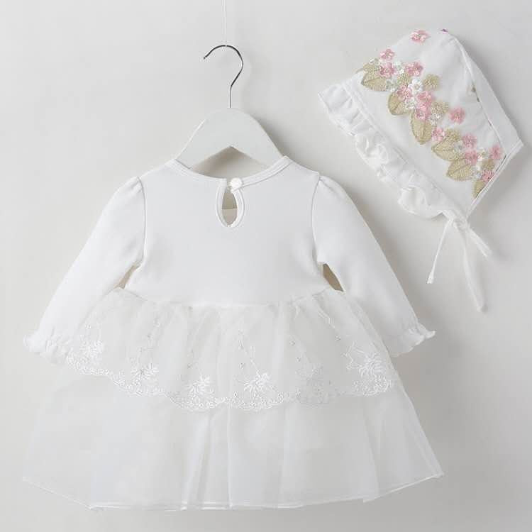 Baby long sleeve dress with hat embroidered flowers