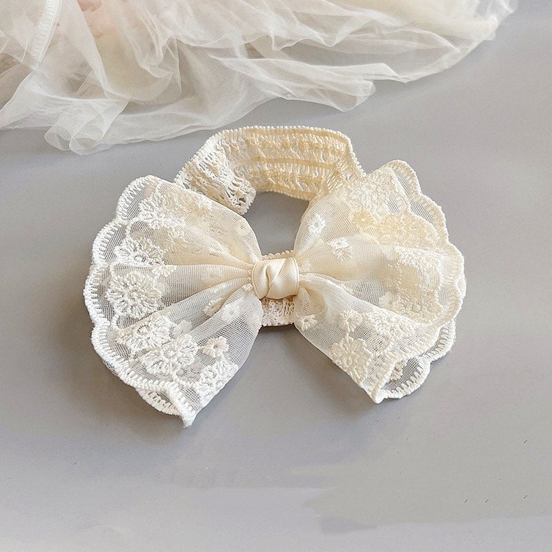 Baby lace Beige headband Big Bow knot