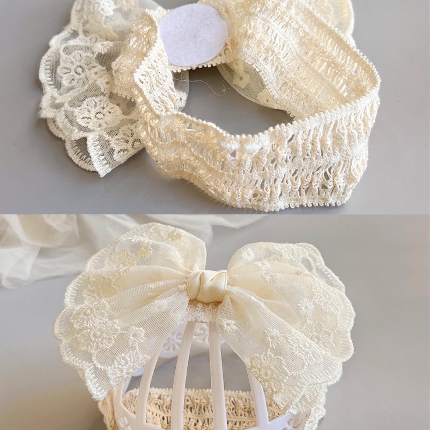 Baby lace Beige headband Big Bow knot