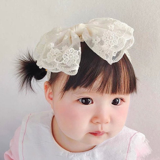 Baby lace Beige headband Big Bow knot