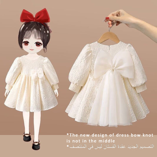 Long sleeve  dress with tulle 2 bow knots 2 color