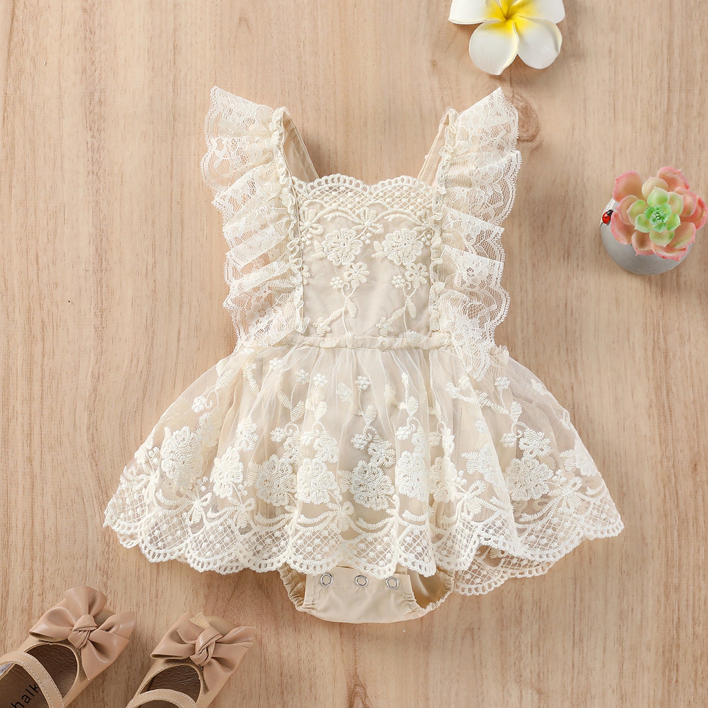 Baby Girl Lace Romper Dress Backless Boho Beige