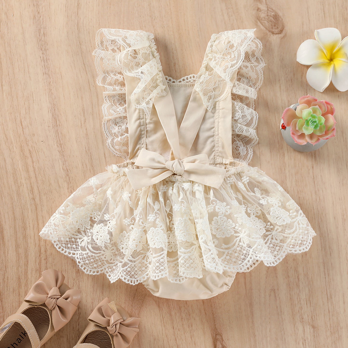 Baby Girl Lace Romper Dress Backless Boho Beige