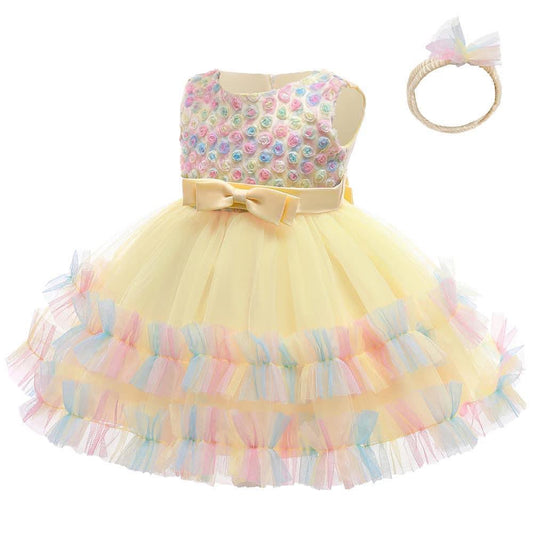 Rainbow princess dress with headband yellow