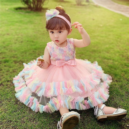 Rainbow princess dress with headband light pink