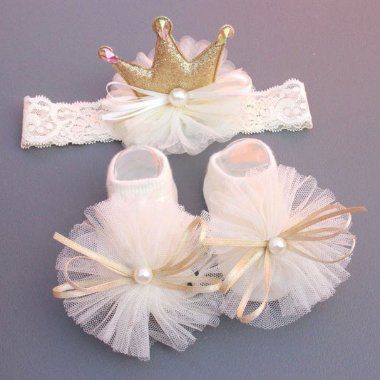 2 piece set Baby socks and headband Beige