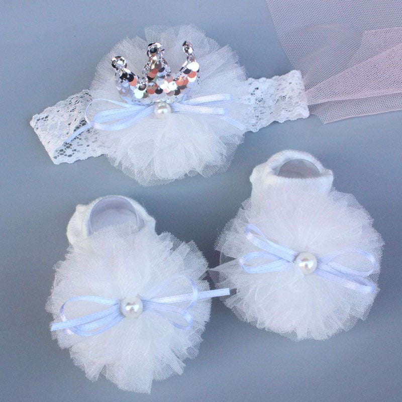 2 piece set Baby socks and headband White