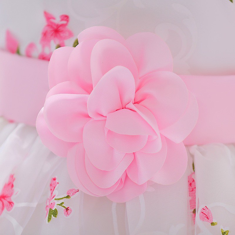 Girl white dress with pink flowers